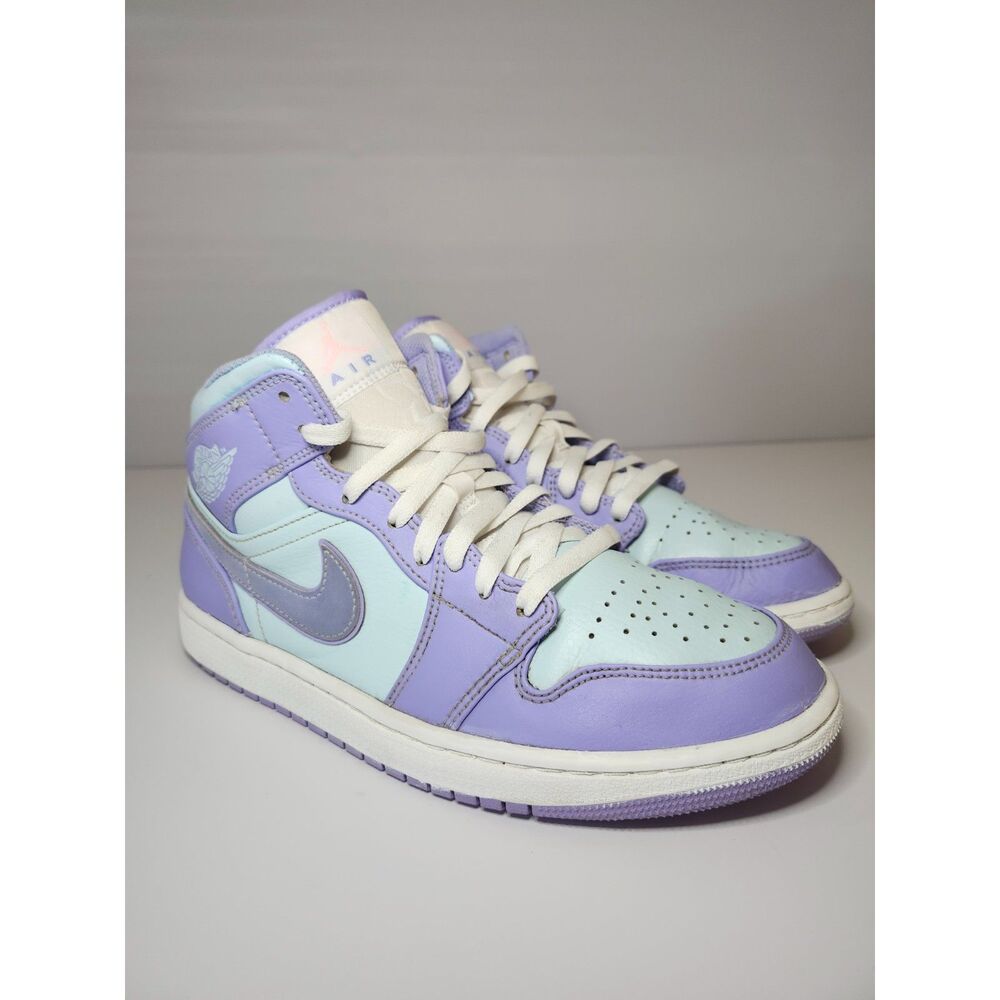 Air Jordan 1 Mid Men’s Purple Blue 9.5 Leather Athletic Sneaker Streetwear